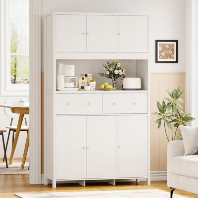 Garde-manger avec station de charge, grand garde-manger avec comptoir, huche de cuisine moderne avec tiroirs de rangement pour le salon, blanc