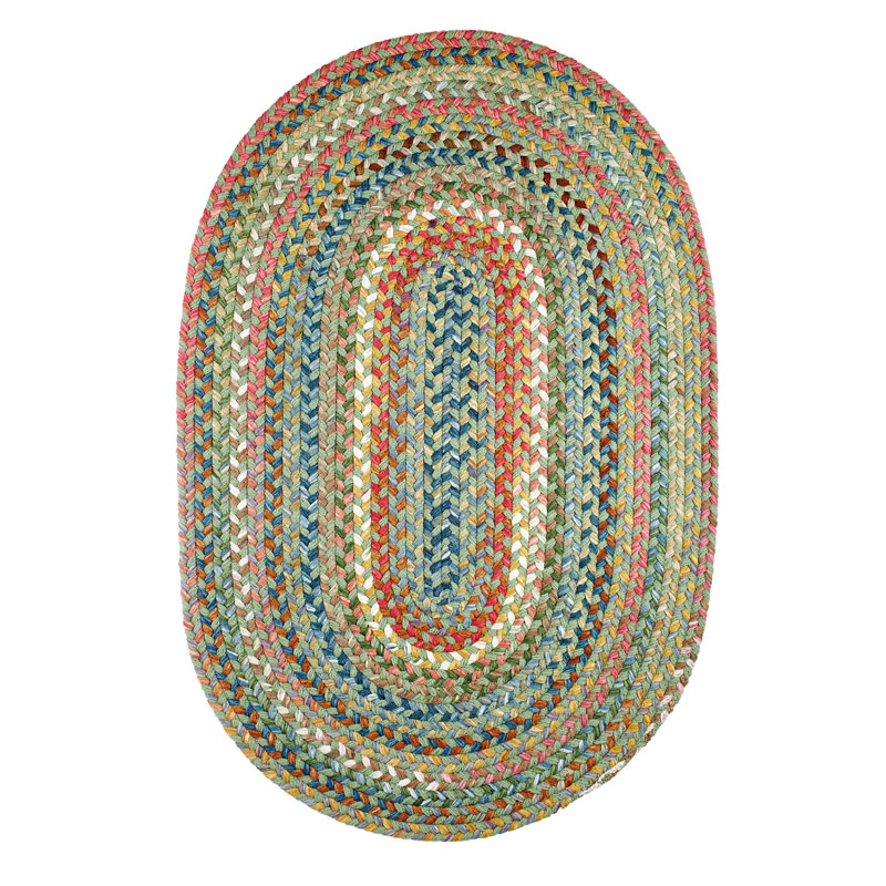Orval Geometric Handmade Braided Area Rug, Oval 2' x 3', Green 