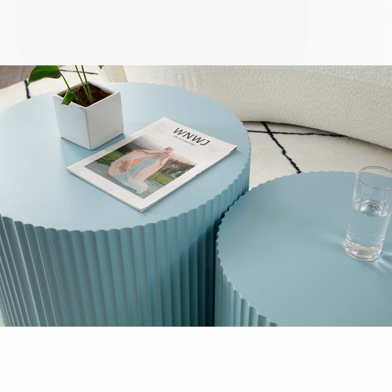 Nesting Table Set of 2, MDF Coffee Table set for Living Room/Leisure Area,Brown, Light Blue