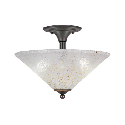Semi-Flush 2 Bulbs With 16" Gold Ice Glass