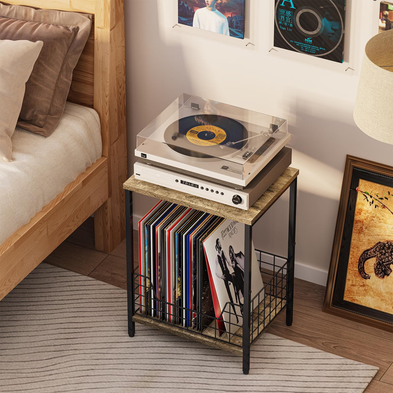 Rustic Brown Record Player Stand, 2-Tier End Table, Versatile Storage For Living Room And Bedroom