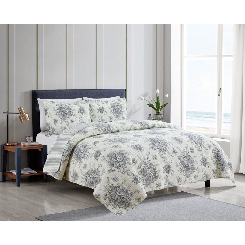 Benedictine Farmhouse / Country Cotton Quilt, King Quilt + 2 Shams, Gray