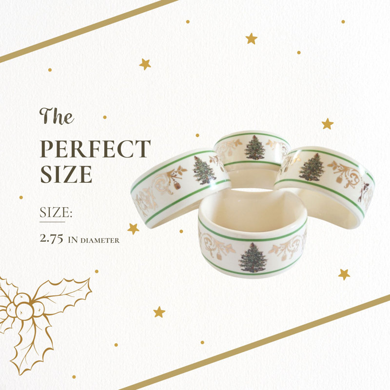 Spode Christmas Tree Gold Napkin Rings 2.75"