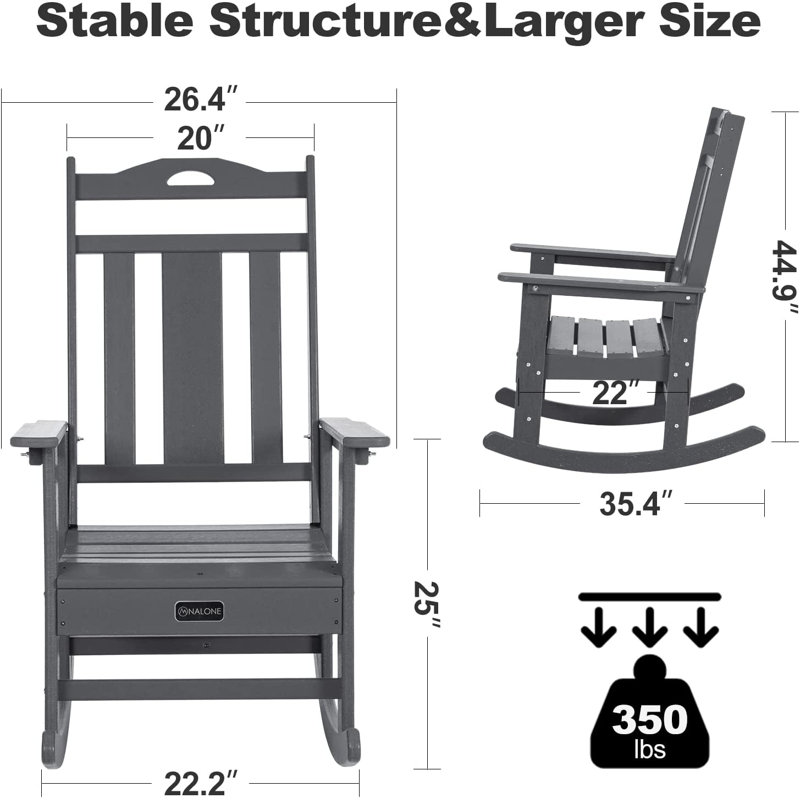Chaise berçante d'extérieur en PEHD Theado, Gris