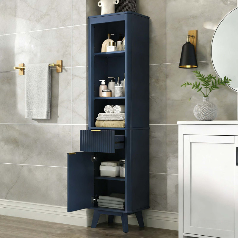 Armoire de rangement mince et haute avec tablettes réglables et tiroir, Blue