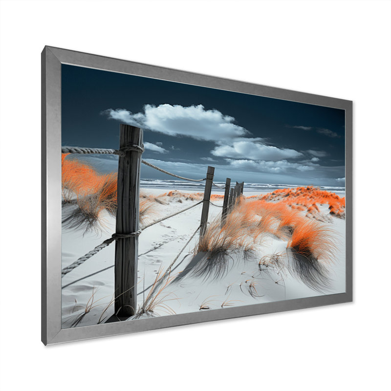 " Coral Sandy Beach " Mixed Media Print, 12" H x 20" W x 1" D, Silver Picture Framed