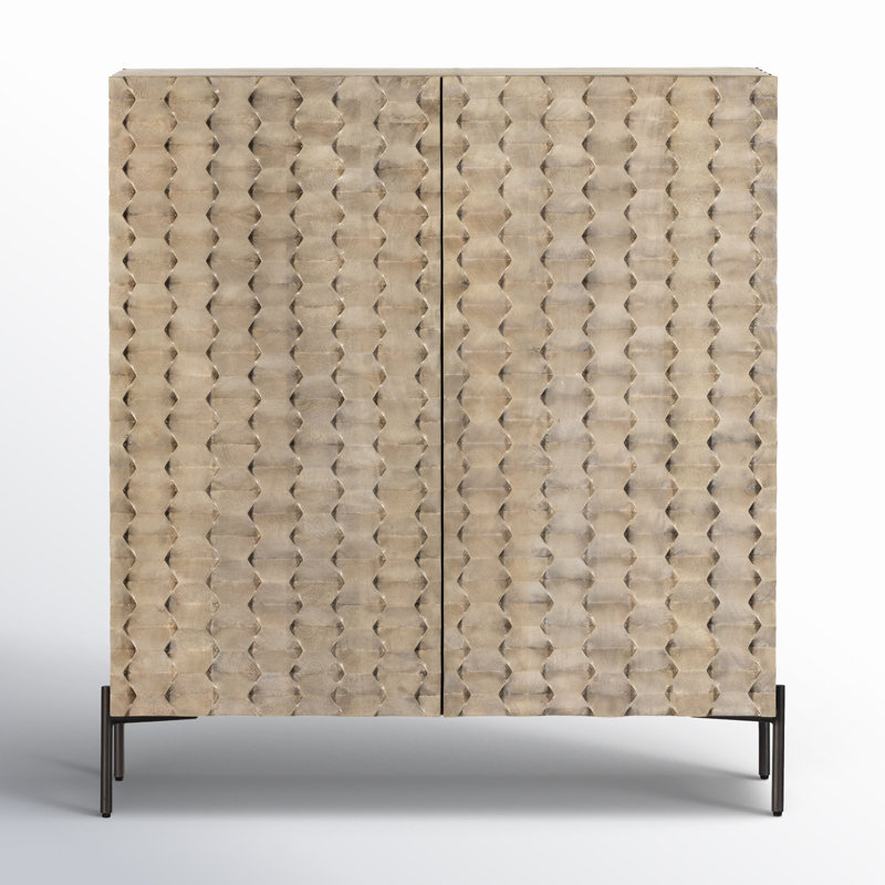 Raffael Solid Wood Bar Cabinet, Stonewash Gray Mango/Gunmetal