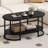 White Marble Coffee Table Modern 2-Tier Center Table with Open Storage Shelf Black Marble Pattern