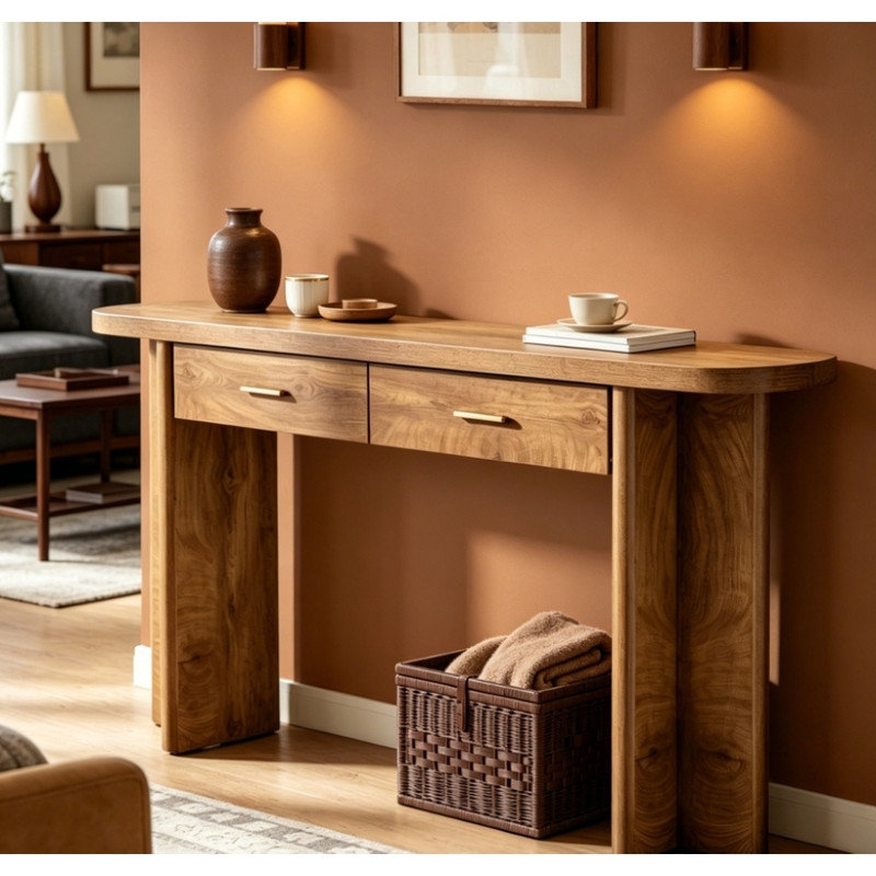 Table d'appoint 63 "en bois rustique avec 2 tiroirs