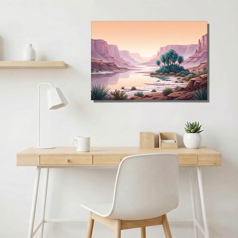 «Red Rock Canyon River» avec art mural sur toile de palmiers verts, 12"H x 18"W