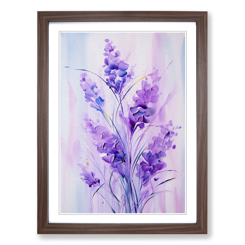Lavender Flower Gestural No.3 - Single Picture Frame Print on Wood, 34cm H x 25cm W x 2cm D, Walnut Framed