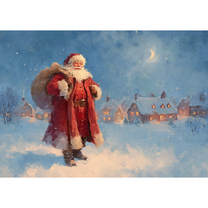 Père Noël marchant dans la neige, art mural sur toile, 36 po x 48 po