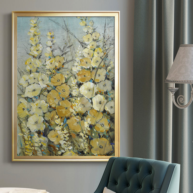Cluster of Hollyhock II, toile encadrée de qualité supérieure - prête à être accrochée, Or, H 36,5 po x l 26,5 po x P 1 po
