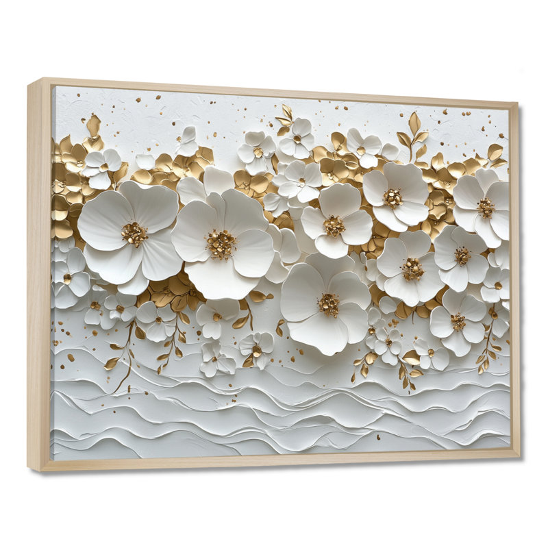 Mukhtiyar Wildflower Pure Cream Bloom V - Art mural fleurs sauvages, H 34 po x l 44 po, Impression encadrée flottante, Crème