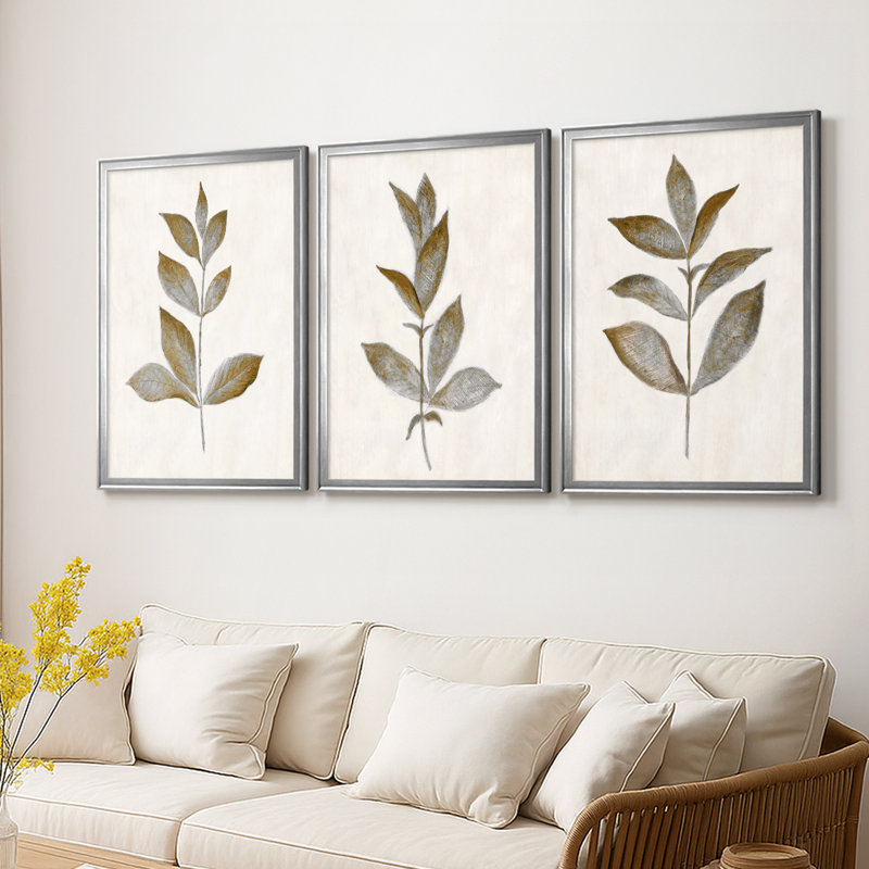Bronze Bronze I - Toile tendue avec châssis sur mesure - 3 pièces, H 15 po x l 19 po, Argent argent