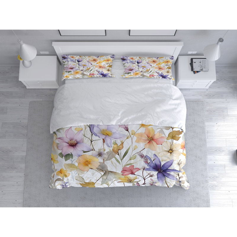 Polyester Floral Duvet Cover Set, King Duvet Cover + 2 King Shams