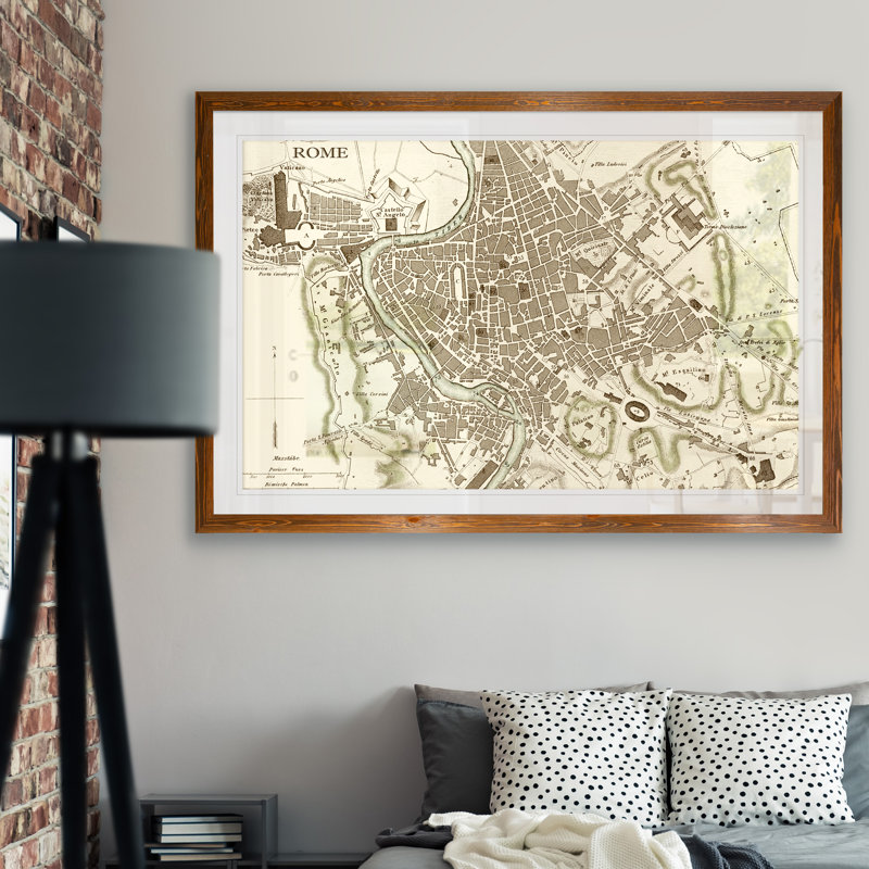 « custom sépia map of rome » par paul cezanne-cadre photo, reproduction d’art, H 28 po x l 38 po x 1,25 po