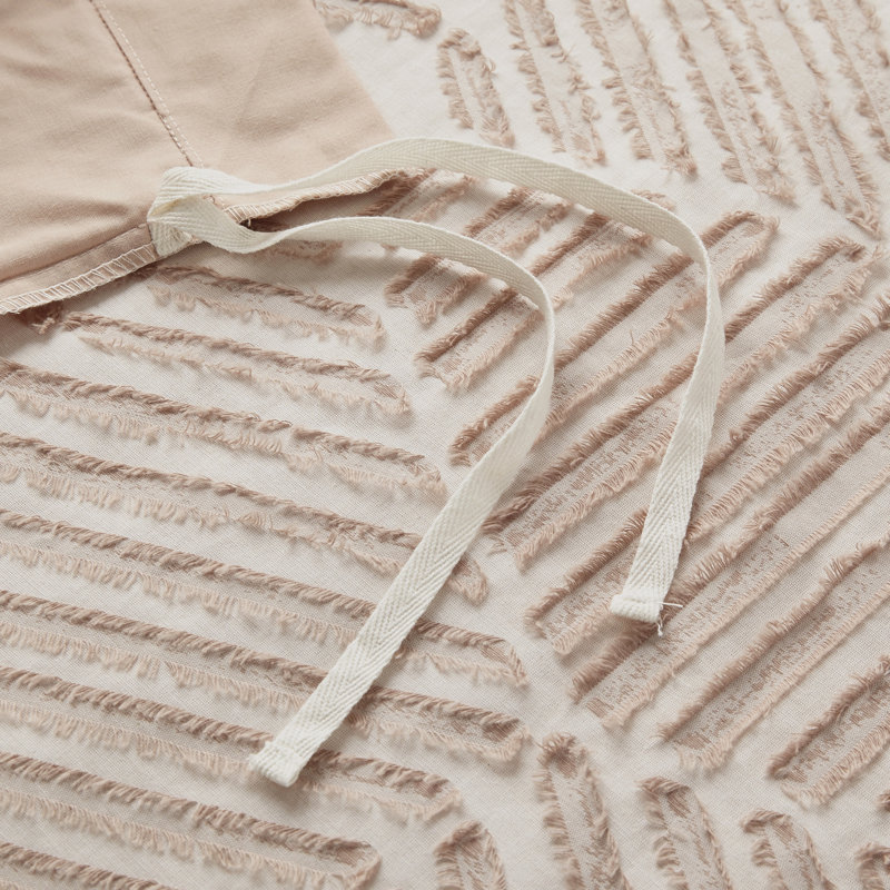 Housse de couette en coton pour grand lit, motif géométrique rose, 2 taies décoratives incluses, grand lit rosé, géométrique, assorti