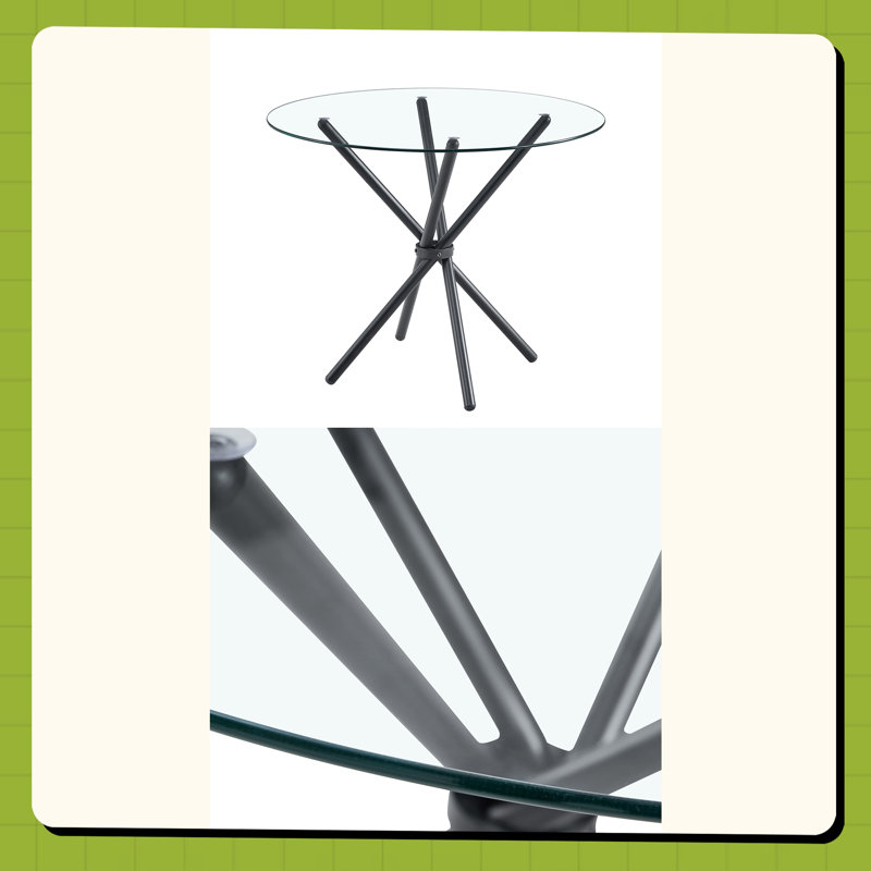 Une table ronde circulaire en verre trempé transparent d'un diamètre de 36,6 pouces, transparent / Black