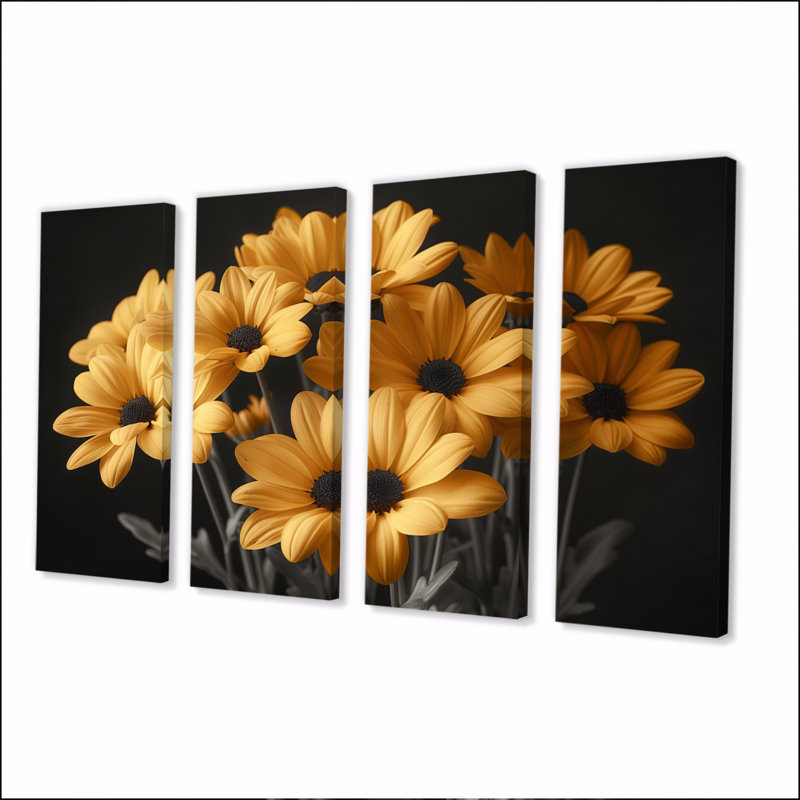 «Yellow Mums», impression d'art mural jaune et noir, H 32 po x l 64 po