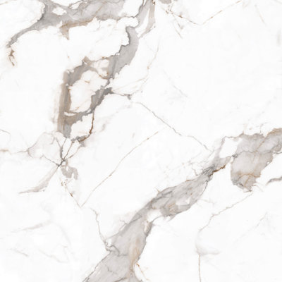 Carreau de porcelaine aspect marbre blanc mat et plancher Calacatta Carrara 32 po x 64 po 