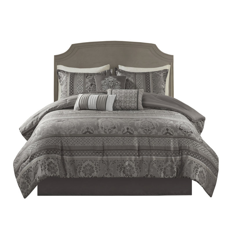 Literie pour grand lit de luxe gris - 7 pièces avec feuille et tissu d'édredon brodé pour plus de confort, Gris