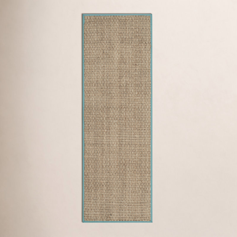 Oxnard Auckland Bamboo Slat/Seagrass Natural/Teal Area Rug, Runner 2'6" x 10'