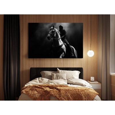 Black and White Painting of a Knight with his Horse on High-Quality Canvas Print - Handcrafted Wall Decor - Stylish Art - Gift - Wall Decor