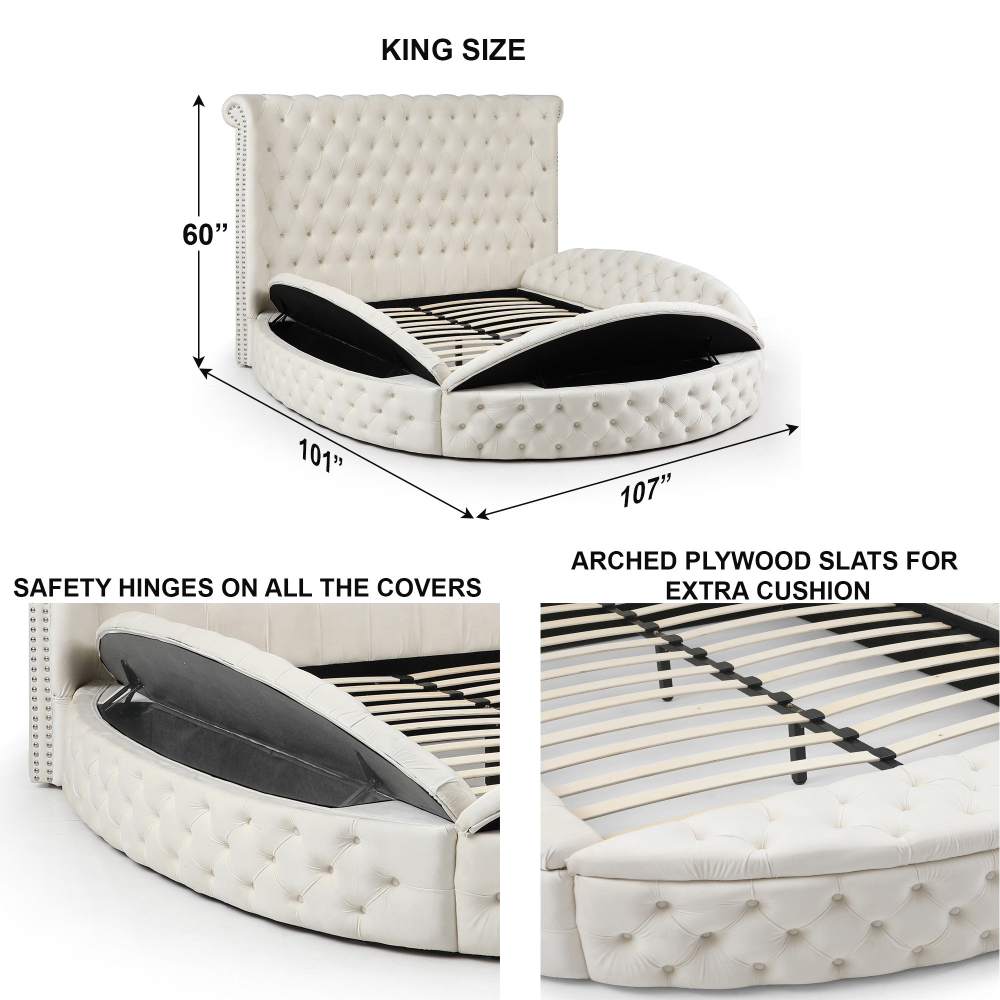 Mirna Upholstered Velvet Round Storage bed with Wingbacks