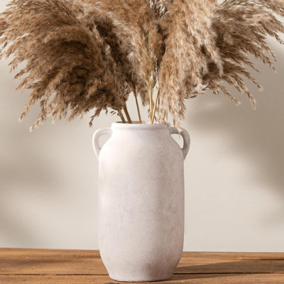 Large Ceramic Vase With Handle - 12 Inch Tall Farmhouse Rustic Table Vase For Home Decor, Living Room, Fireplace, Kitchen, And Office Centerpiece