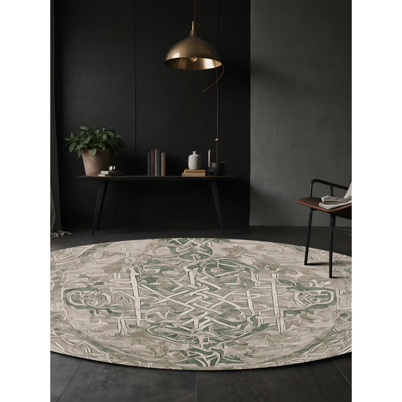 Machine Washable Gray Area Rug, Round 4'