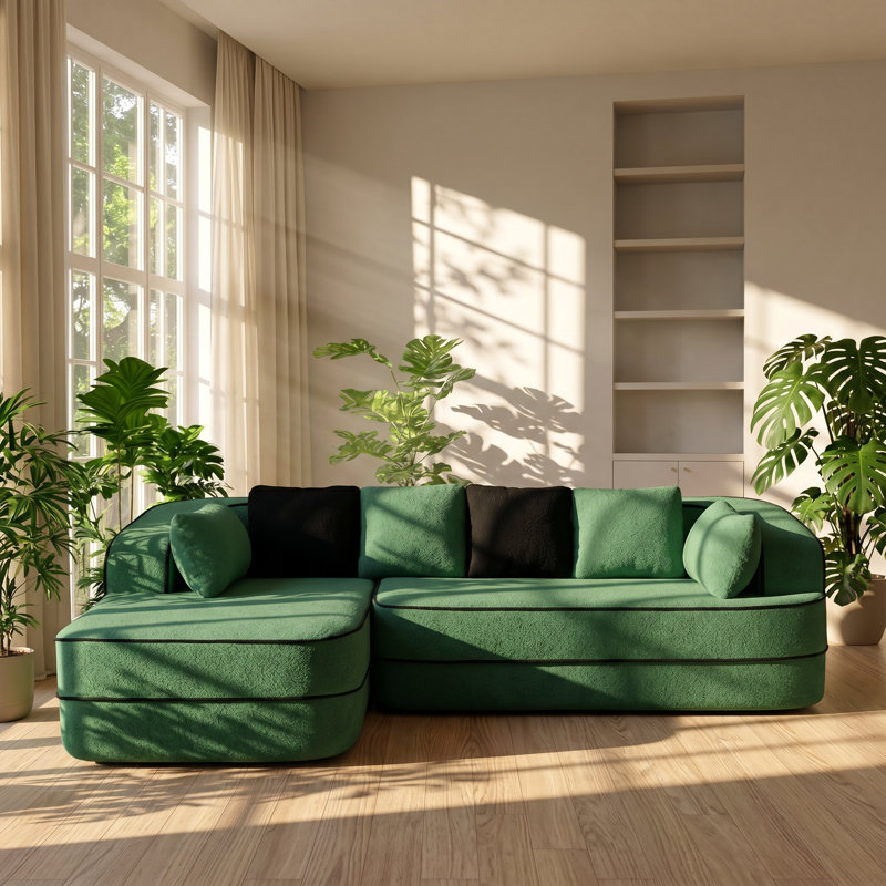 Everette 74" W x 34.2" D x 36.6" H Modular Contrast Teddy Sectional Sofa