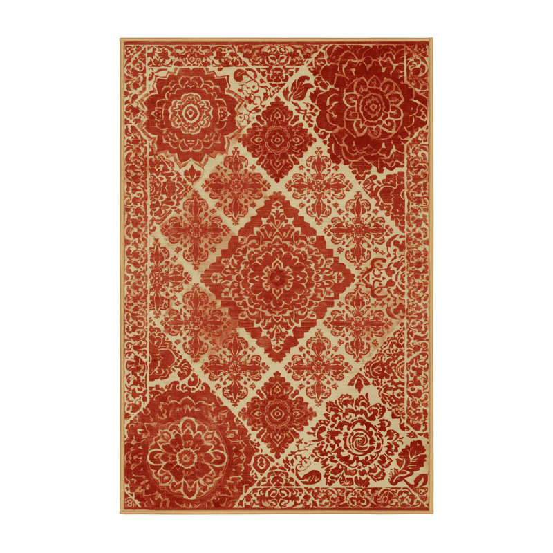 Soft Plush Eakes Bohemian Block Print Area Rug in Brown – LightBrown Binding, 8x12