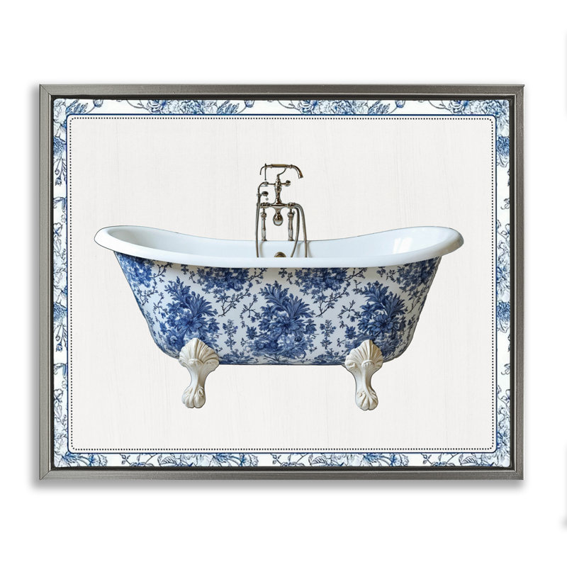 Cadre flottant de baignoire Vintage Chinoiserie, design par lettré et doublé, H 25 po x l 31 po, Cadre flottant gris lustré