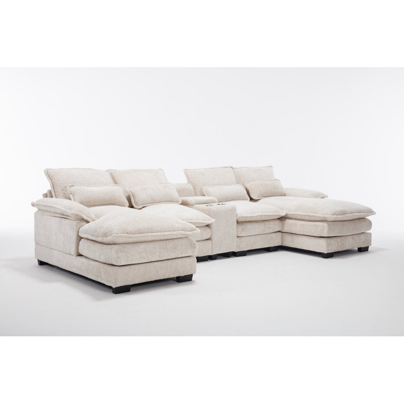 Canapé modulaire Comfort en U avec tissu chenille et ports USB