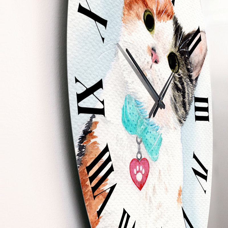 Horloge murale traditionnelle avec chat blanc et cœur, Surdimensionné