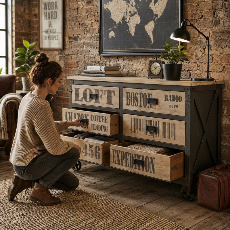 Taylors 6 Drawer Sideboard Chest of Drawers 160cm Wide Solid Mango Wood Drawer Sideboard With Wheels