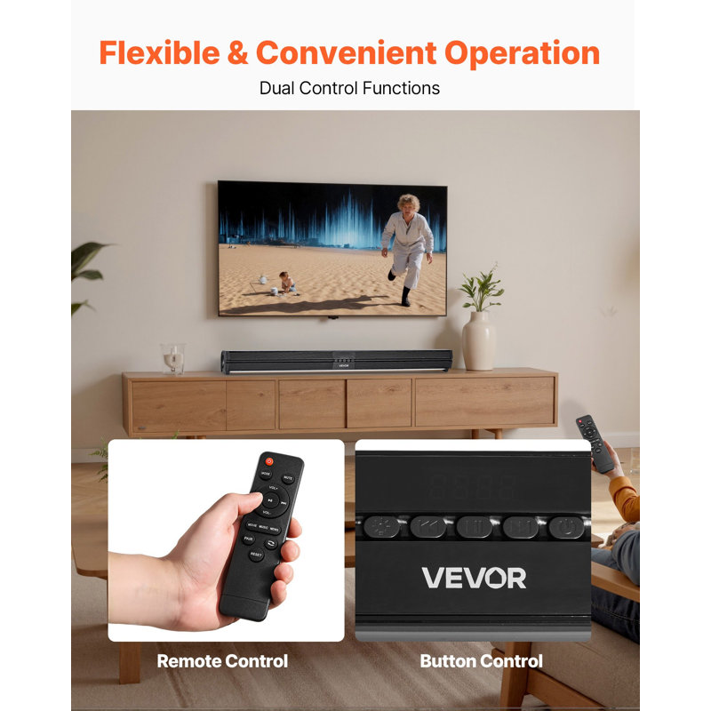 Barre de son pour téléviseur intelligent, canal 2.0, haut-parleurs de téléviseur à barre de son compacte de 32 pouces pour projecteur, connexion AUX Bluetooth, télécommande, installation facile, système de son ambiophonique de 80 W pour cinéma maison