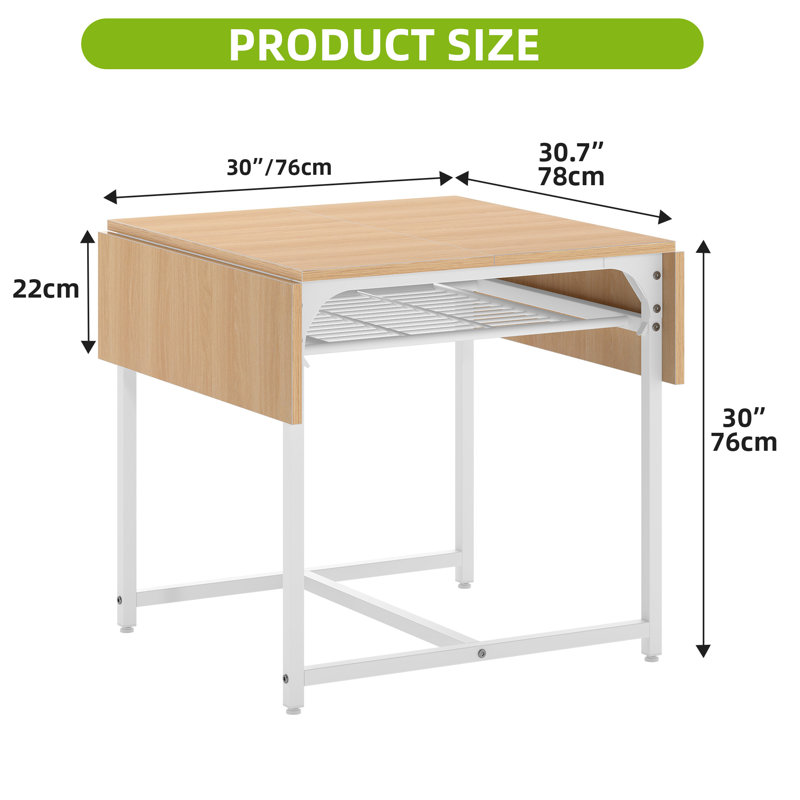 Extendable Unfinished Metal Base Dining Table, White, Oak Wood