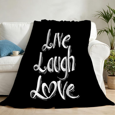 Jeté en molleton noir ultra doux en flanelle, imprimé recto Live Laugh