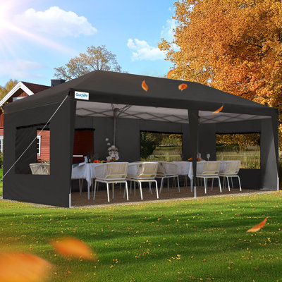 Quictent 3x6m (10x20ft) Pop Up Canopy Gazebo with Mesh Window Sidewalls, Adjustable Height Event Shelter, Portable Tent for Garden Party, Camping, Grey