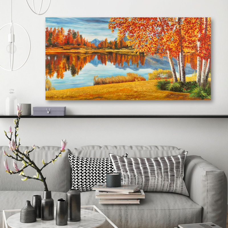 Forest On The Lake by Angelo Masera - Wrapped Canvas Painting, 50cm H x 100cm W x 4cm D