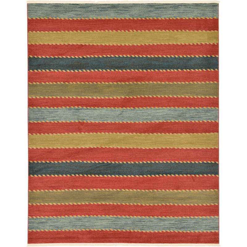 Tapis à motif rayé rouge Frederica, Tapis de couloir 2 pi 7 po x 10 pi