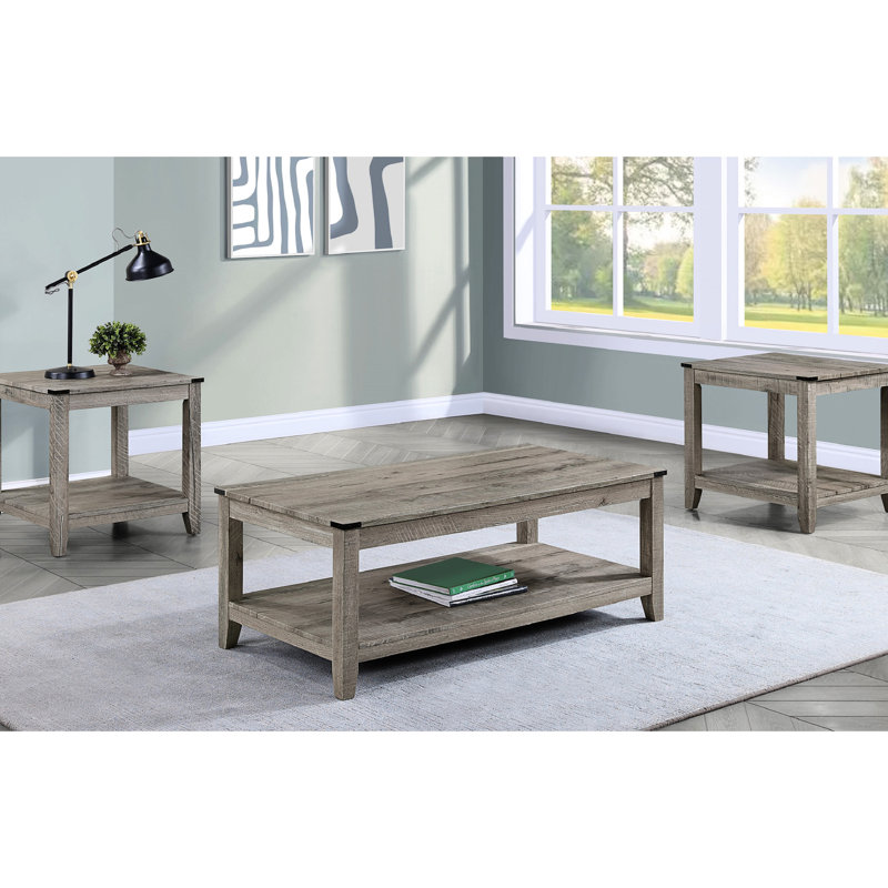 Table rustique de style rustique brun-brun pour le salon: table basse rectangulaire et 2 tables de bout carrées Pièce: po