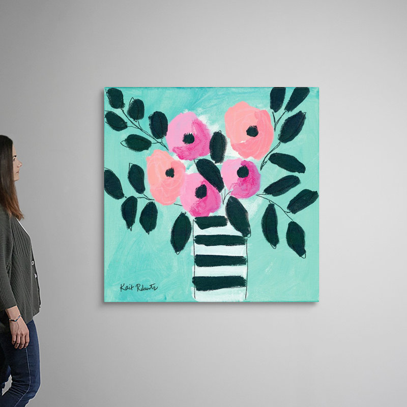 "Blooms & Stripes" par Kait Roberts, reproduction d'art sur toile, H 48 po x l 48 po x P 1,25 po, Toile tendue
