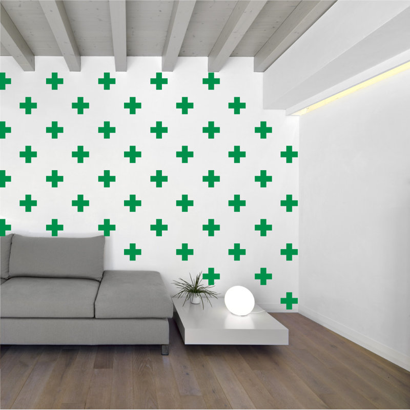 Décalcomanie murale à motifs croisés suisses, Vert clair, H 3 po x l 3 po x P 0,01 po