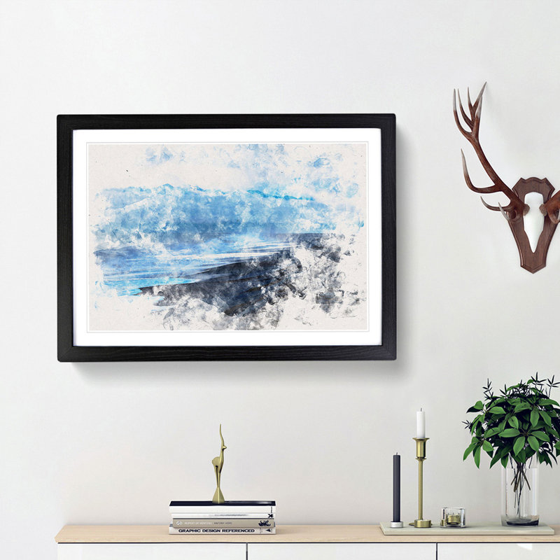 Mountain Beach - Framed Print, 27cm H x 36cm W x 2cm D, Black Framed