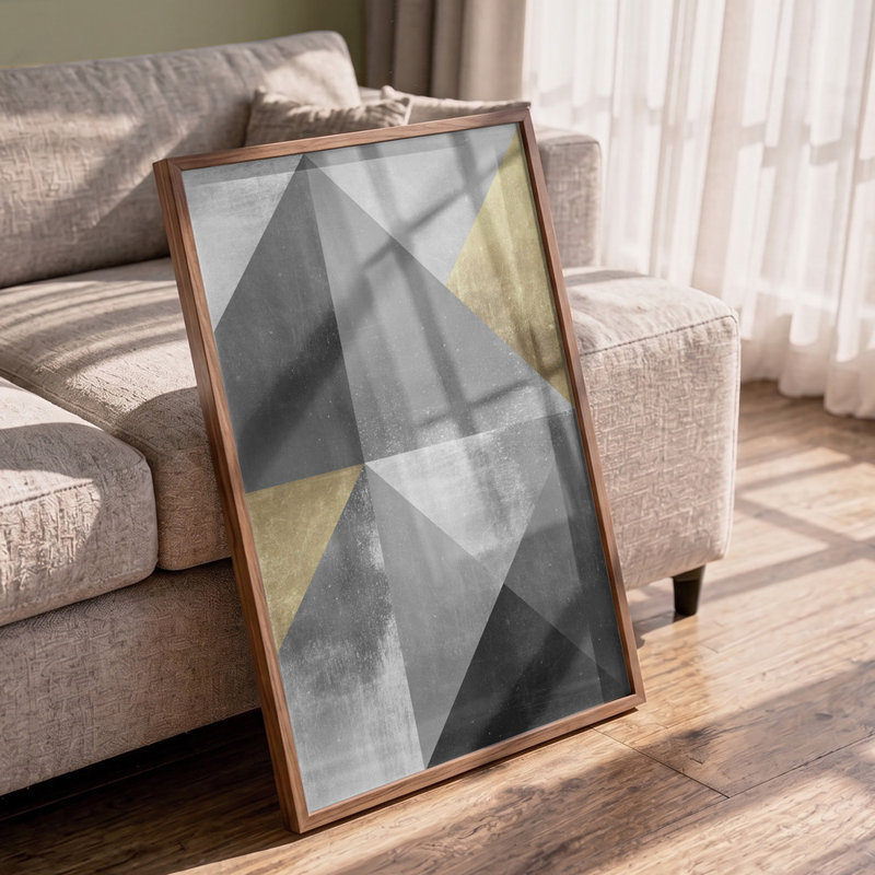Modern Gold Triangles Print by Other Artist, 16 × 24, Matted Framed Print, Gold
