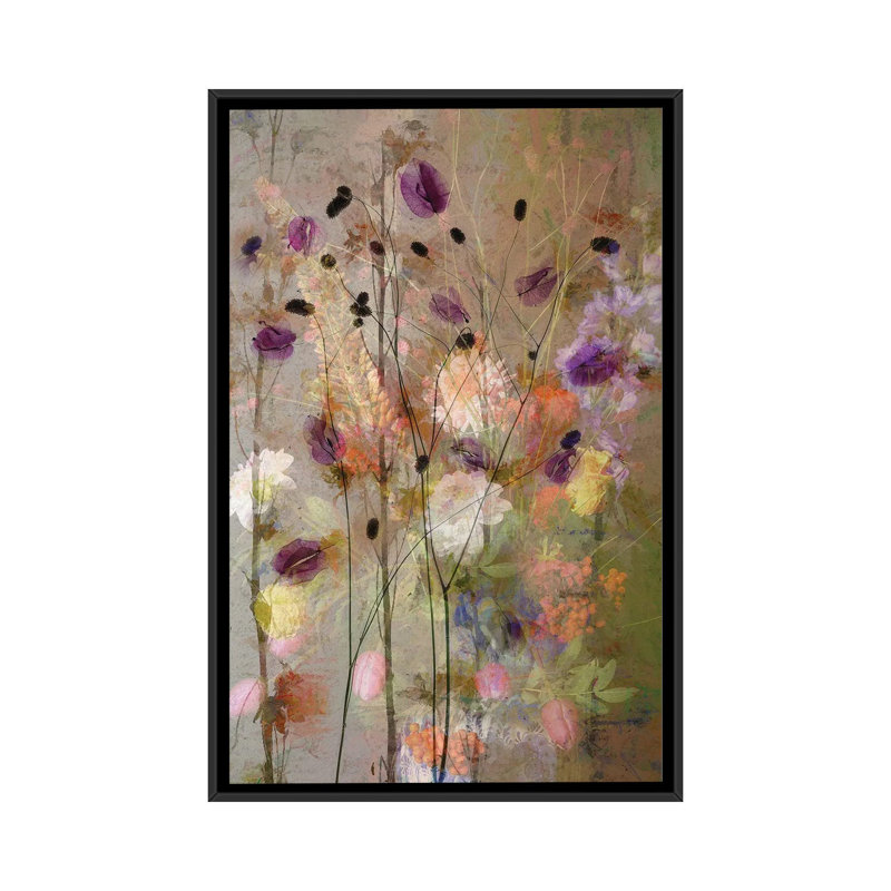 Fleurs painterly, Toile avec cadre noir, H 26 po x l 18 po x 1,5 po