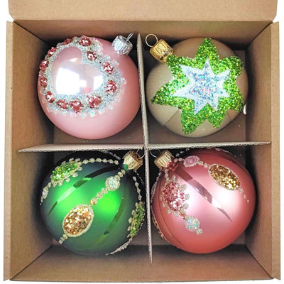 Victoria Bella Set of Christmas Glass Balls, Hand Painted, 3.15" (8cm). Symbol of 2024 (Set of 4 / DRG/4-4)